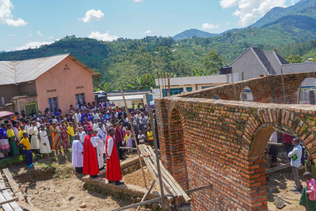The Bishop praying for the Project of Building new Chapel at Gakenke Parish